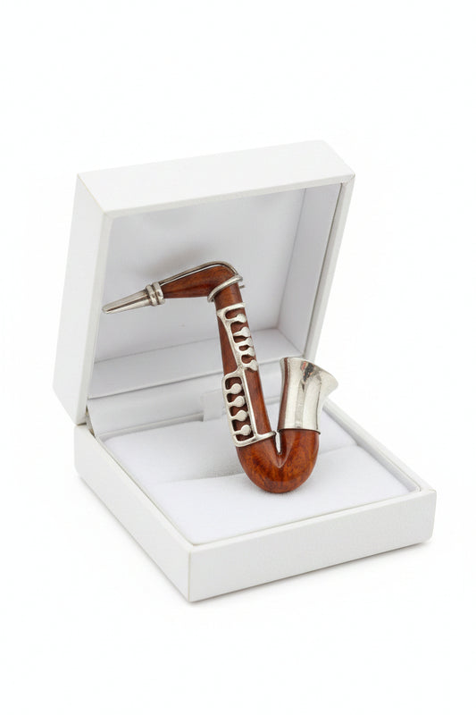 Broche saxophone argent 925 & bois