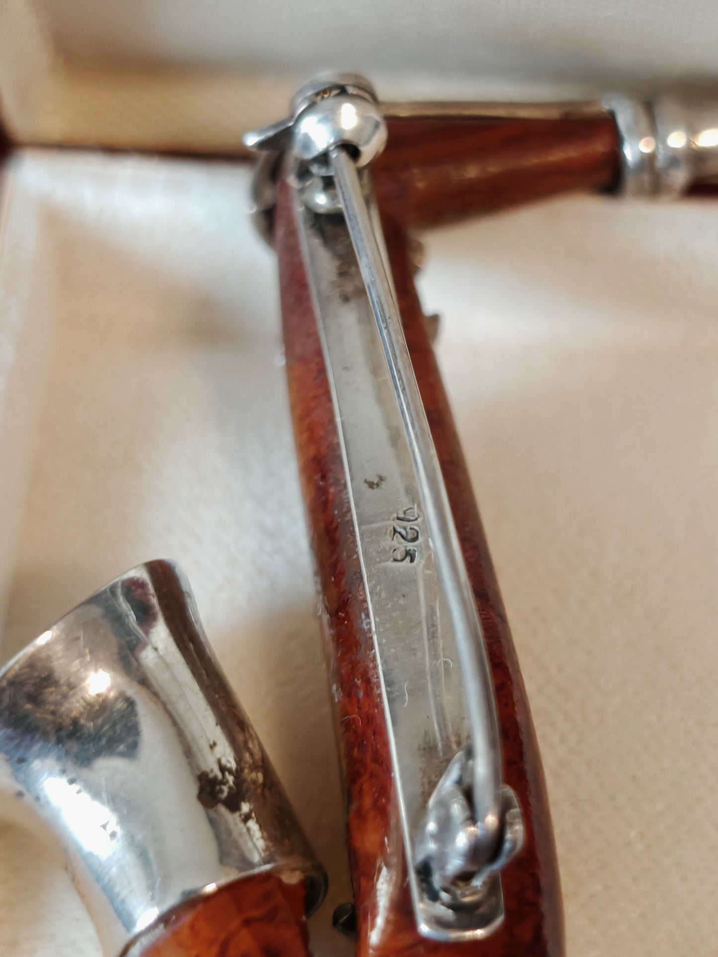 Broche saxophone argent 925 & bois