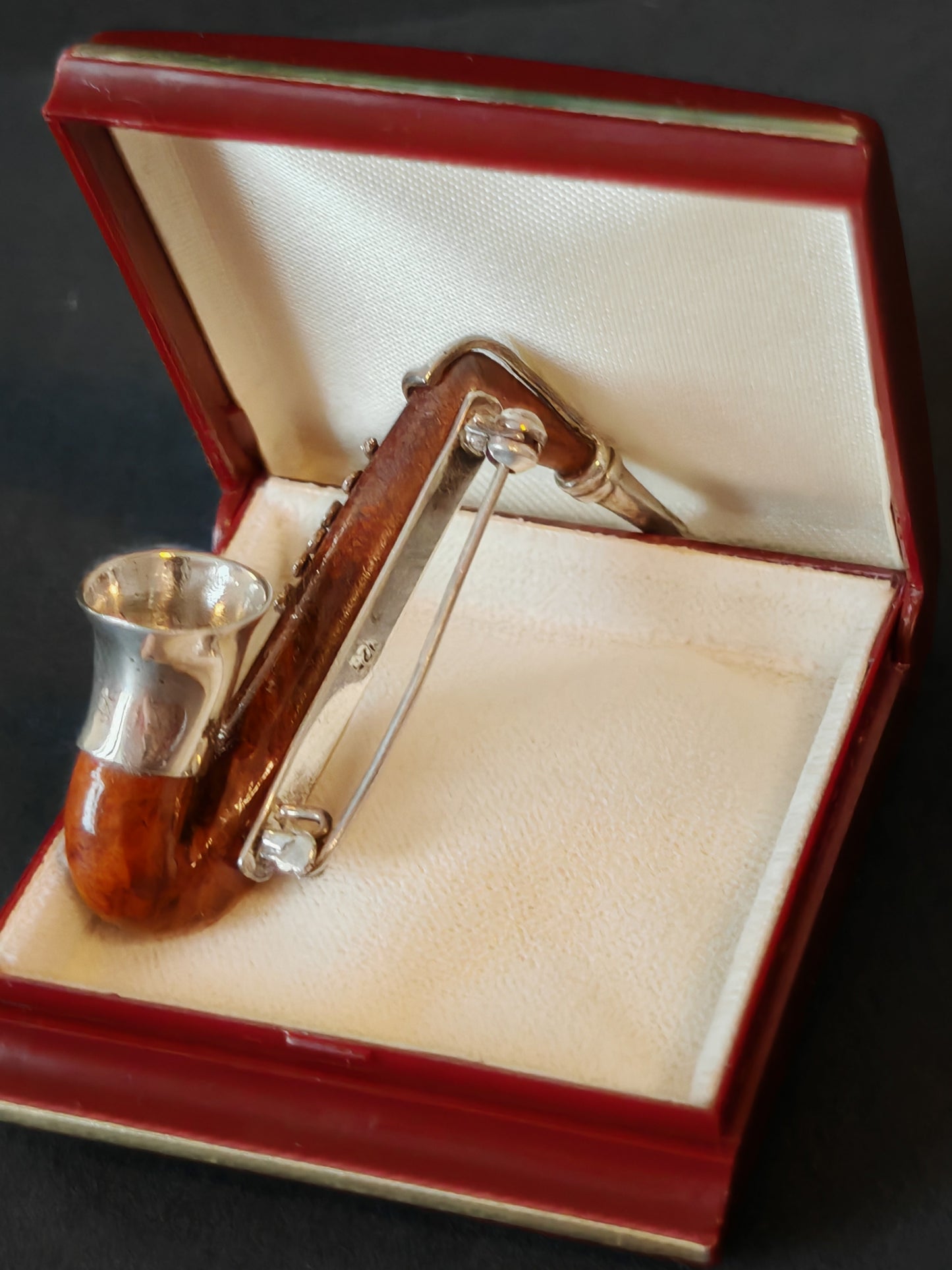 Broche saxophone argent 925 & bois